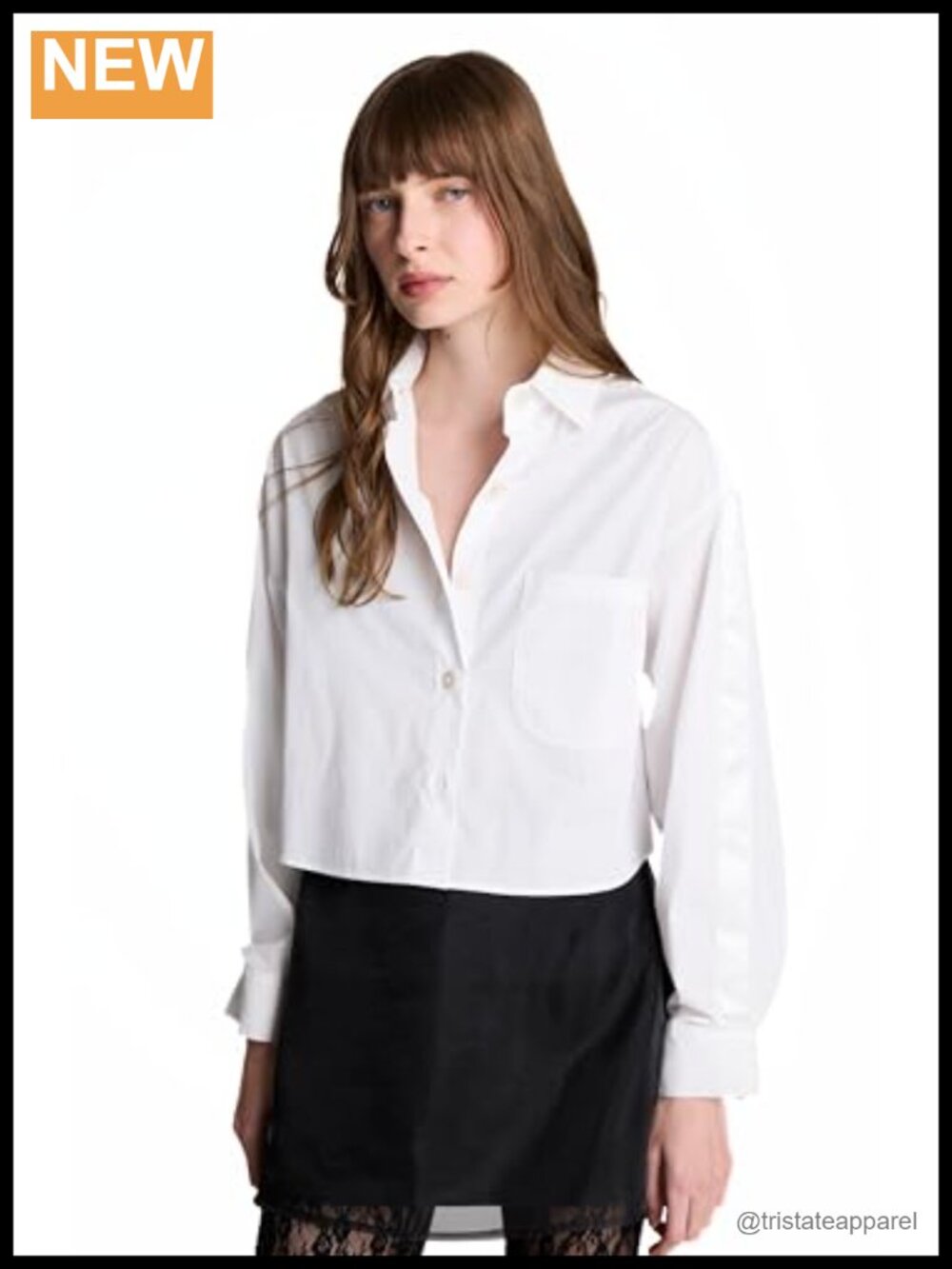 Kenneth Cole Crop Shirt Womens Button Down Satin Detail Cotton Nylon Elastane